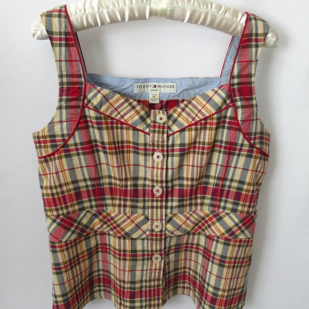 Tommy Hilfiger beige red plaid wide strap tank camisole top *Sz M*